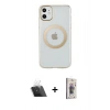 MARSİLYAN™- iPhone 11 Kılıf Pusula Form - Siyah Bilvis 3D Cam Ekran Koruyucu + Şeffaf Kamera Lens Koruma Cam
