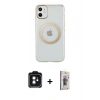 MARSİLYAN™- iPhone 11 Kılıf Pusula Form - Siyah Bilvis 3D Cam Ekran Koruyucu + PVD Metal Kamera Lens - SH