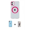 MARSİLYAN™- iPhone 11 Kılıf Pusula Form - Siyah Bilvis 3D Cam Ekran Koruyucu + Neon Fosforlu Kamera Lens - TU