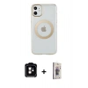 MARSİLYAN™- iPhone 11 Kılıf Pusula Form - Siyah Bilvis 3D Cam Ekran Koruyucu + PVD Metal Kamera Lens - TU