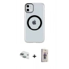 MARSİLYAN™- iPhone 11 Kılıf Pusula Form - Siyah Bilvis 3D Cam Ekran Koruyucu + Pers Alüminyum Kamera Lens - YL