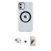 MARSİLYAN™- iPhone 11 Kılıf Pusula Form - Siyah Bilvis 3D Mat Cam Ekran Koruyucu + Pers Alüminyum Kamera Lens - GD