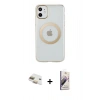 MARSİLYAN™- iPhone 11 Kılıf Pusula Form - Siyah Bilvis 3D Mat Cam Ekran Koruyucu + Pers Alüminyum Kamera Lens - GD