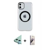MARSİLYAN™- iPhone 11 Kılıf Pusula Form - Siyah Bilvis 3D Mat Cam Ekran Koruyucu + Raze Metal Kamera Lens - MI