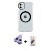 MARSİLYAN™- iPhone 11 Kılıf Pusula Form - Siyah Bilvis 3D Mat Cam Ekran Koruyucu + Raze Metal Kamera Lens - MR