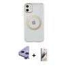 MARSİLYAN™- iPhone 11 Kılıf Pusula Form - Siyah Bilvis 3D Mat Cam Ekran Koruyucu + Raze Metal Kamera Lens - MR