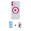 MARSİLYAN™- iPhone 11 Kılıf Pusula Form - Siyah Bilvis 3D Mat Cam Ekran Koruyucu + Neon Fosforlu Kamera Lens - YL