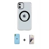 MARSİLYAN™- iPhone 11 Kılıf Pusula Form - Siyah Bilvis 3D Mat Cam Ekran Koruyucu + Neon Fosforlu Kamera Lens - YL