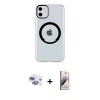 MARSİLYAN™- iPhone 11 Kılıf Pusula Form - Siyah Bilvis 3D Mat Cam Ekran Koruyucu + Pers Alüminyum Kamera Lens - GI