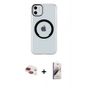 MARSİLYAN™- iPhone 11 Kılıf Pusula Form - Siyah Bilvis 3D Mat Cam Ekran Koruyucu + Pers Alüminyum Kamera Lens - KI