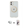 MARSİLYAN™- iPhone 11 Kılıf Pusula Form - Siyah Bilvis 3D Mat Cam Ekran Koruyucu + Pers Alüminyum Kamera Lens - YL