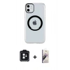 MARSİLYAN™- iPhone 11 Kılıf Pusula Form - Siyah Bilvis 3D Mat Cam Ekran Koruyucu + PVD Metal Kamera Lens - SH