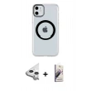 MARSİLYAN™- iPhone 11 Kılıf Pusula Form - Siyah Bilvis 3D Mat Cam Ekran Koruyucu + Raze Metal Kamera Lens - GS