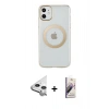 MARSİLYAN™- iPhone 11 Kılıf Pusula Form - Siyah Bilvis 3D Mat Cam Ekran Koruyucu + Raze Metal Kamera Lens - GS