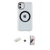 MARSİLYAN™- iPhone 11 Kılıf Pusula Form - Siyah Bilvis 3D Mat Cam Ekran Koruyucu + Renkli Kamera Lens Koruma Cam - SI
