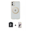 MARSİLYAN™- iPhone 11 Kılıf Pusula Form - Siyah Bilvis 3D Mat Cam Ekran Koruyucu + PVD Metal Kamera Lens - SH