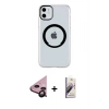 MARSİLYAN™- iPhone 11 Kılıf Pusula Form - Siyah Bilvis 3D Mat Cam Ekran Koruyucu + Siyah Raze Metal Kamera Lens