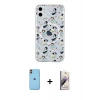 MARSİLYAN™- iPhone 11 Kılıf Pusula Form - Siyah Bilvis 3D Mat Cam Ekran Koruyucu + Neon Fosforlu Kamera Lens - TU