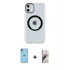 MARSİLYAN™- iPhone 11 Kılıf Pusula Form - Siyah Bilvis 3D Mat Cam Ekran Koruyucu + Neon Fosforlu Kamera Lens - TU
