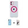 MARSİLYAN™- iPhone 11 Kılıf Pusula Form - Siyah Bilvis 3D Mat Cam Ekran Koruyucu + Neon Fosforlu Kamera Lens - TU