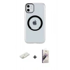 MARSİLYAN™- iPhone 11 Kılıf Pusula Form - Siyah Bilvis 3D Mat Cam Ekran Koruyucu + Renkli Kamera Lens Koruma Cam - TU