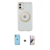 MARSİLYAN™- iPhone 11 Kılıf Pusula Form - Siyah Bilvis 3D Mat Cam Ekran Koruyucu + Neon Fosforlu Kamera Lens - YL