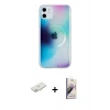 MARSİLYAN™- iPhone 11 Kılıf Pusula Form - Siyah Bilvis 3D Mat Cam Ekran Koruyucu + Yeşil Renkli Kamera Lens Koruma Cam