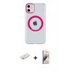 MARSİLYAN™- iPhone 11 Kılıf Pusula Form - Siyah Bilvis 3D Mat Cam Ekran Koruyucu + Yeşil Renkli Kamera Lens Koruma Cam