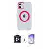 MARSİLYAN™- iPhone 11 Kılıf Pusula Form - Siyah Bilvis 5in1 3D Magic Cam Ekran Koruyucu + Mavi PVD Metal Kamera Lens