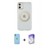 MARSİLYAN™- iPhone 11 Kılıf Pusula Form - Siyah Bilvis 5in1 3D Magic Cam Ekran Koruyucu + Neon Fosforlu Kamera Lens - YL