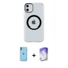 MARSİLYAN™- iPhone 11 Kılıf Pusula Form - Siyah Bilvis 5in1 3D Magic Cam Ekran Koruyucu + Neon Fosforlu Kamera Lens - TU