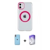MARSİLYAN™- iPhone 11 Kılıf Pusula Form - Siyah Bilvis 5in1 3D Magic Cam Ekran Koruyucu + Neon Fosforlu Kamera Lens - TU