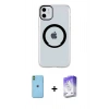 MARSİLYAN™- iPhone 11 Kılıf Pusula Form - Siyah Bilvis 5in1 3D Magic Cam Ekran Koruyucu + Neon Fosforlu Kamera Lens - YL