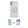 MARSİLYAN™- iPhone 11 Kılıf Pusula Form - Siyah Bilvis 5in1 3D Magic Cam Ekran Koruyucu + Neon Fosforlu Kamera Lens - TU