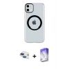 MARSİLYAN™- iPhone 11 Kılıf Pusula Form - Siyah Bilvis 5in1 3D Magic Cam Ekran Koruyucu + Pers Alüminyum Kamera Lens - LT
