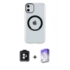 MARSİLYAN™- iPhone 11 Kılıf Pusula Form - Siyah Bilvis 5in1 3D Magic Cam Ekran Koruyucu + PVD Metal Kamera Lens - YL
