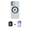 MARSİLYAN™- iPhone 11 Kılıf Pusula Form - Siyah Bilvis 5in1 3D Magic Cam Ekran Koruyucu + PVD Metal Kamera Lens - SH