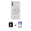 MARSİLYAN™- iPhone 11 Kılıf Pusula Form - Siyah Bilvis 5in1 3D Magic Cam Ekran Koruyucu + PVD Metal Kamera Lens - TU