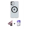 MARSİLYAN™- iPhone 11 Kılıf Pusula Form - Siyah Bilvis 5in1 3D Magic Cam Ekran Koruyucu + Raze Metal Kamera Lens - SH