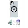 MARSİLYAN™- iPhone 11 Kılıf Pusula Form - Siyah Bilvis 5in1 3D Magic Cam Ekran Koruyucu + Raze Metal Kamera Lens - MI
