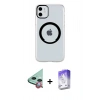 MARSİLYAN™- iPhone 11 Kılıf Pusula Form - Siyah Bilvis 5in1 3D Magic Cam Ekran Koruyucu + Raze Metal Kamera Lens - KI