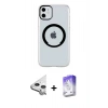 MARSİLYAN™- iPhone 11 Kılıf Pusula Form - Siyah Bilvis 5in1 3D Magic Cam Ekran Koruyucu + Raze Metal Kamera Lens - GS