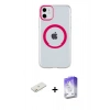 MARSİLYAN™- iPhone 11 Kılıf Pusula Form - Siyah Bilvis 5in1 3D Magic Cam Ekran Koruyucu + Turuncu Renkli Kamera Lens Koruma Cam