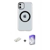 MARSİLYAN™- iPhone 11 Kılıf Pusula Form - Siyah Bilvis 5in1 3D Magic Cam Ekran Koruyucu + Turuncu Renkli Kamera Lens Koruma Cam