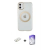 MARSİLYAN™- iPhone 11 Kılıf Pusula Form - Siyah Bilvis 5in1 3D Magic Cam Ekran Koruyucu + Turuncu Renkli Kamera Lens Koruma Cam