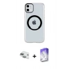 MARSİLYAN™- iPhone 11 Kılıf Pusula Form - Siyah Bilvis 5in1 3D Magic Cam Ekran Koruyucu + Pers Alüminyum Kamera Lens - YL