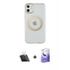 MARSİLYAN™- iPhone 11 Kılıf Pusula Form - Siyah Bilvis 5in1 5D Magic Hayalet Cam Ekran Koruyucu + Kamera Lens Koruma Cam - SF