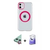 MARSİLYAN™- iPhone 11 Kılıf Pusula Form - Siyah Bilvis 5in1 5D Magic Hayalet Cam Ekran Koruyucu + Kırmızı Raze Metal Kamera Lens