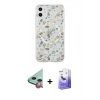 MARSİLYAN™- iPhone 11 Kılıf Pusula Form - Siyah Bilvis 5in1 5D Magic Hayalet Cam Ekran Koruyucu + Kırmızı Raze Metal Kamera Lens