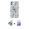 MARSİLYAN™- iPhone 11 Kılıf Pusula Form - Siyah Bilvis 5in1 5D Magic Hayalet Cam Ekran Koruyucu + Kırmızı Raze Metal Kamera Lens